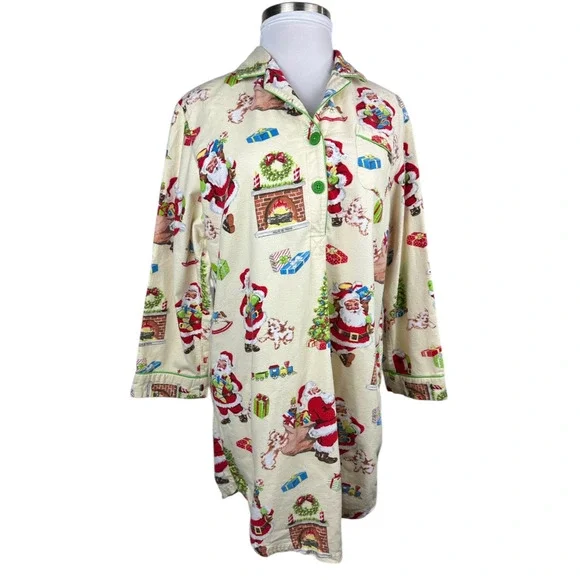 Nick & Nora Christmas Santa Themed Flannel Cotton Nightgown Holiday PJ's XXL - Picture 11 of 14